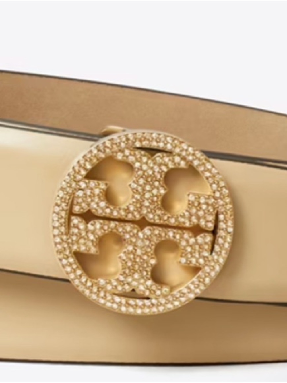 Tory Burch Beige Leather Belt with  pave Logo Buckle